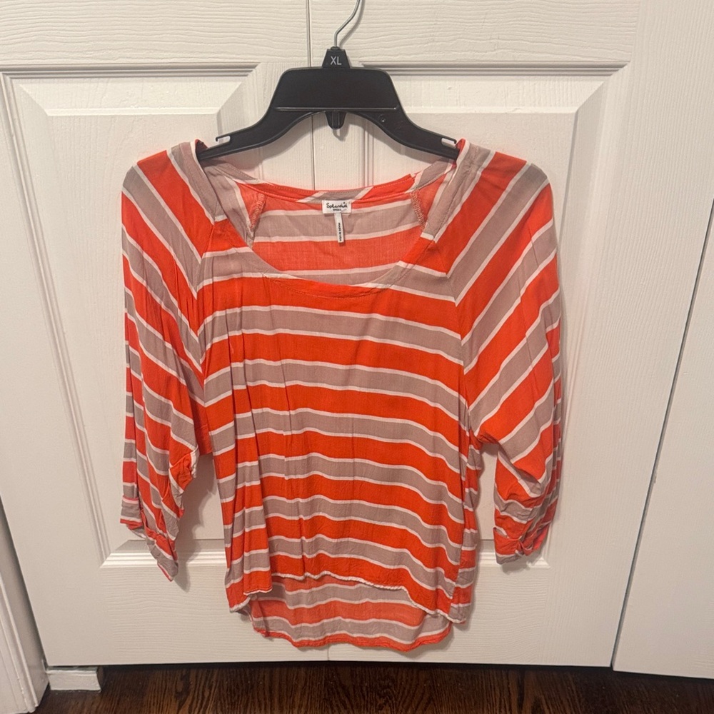 Splendid Orange and White Striped Long Sleeve Top